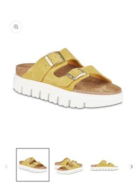 Papillio Birkenstock Yellow Suede Double-Buckle Platform Slide